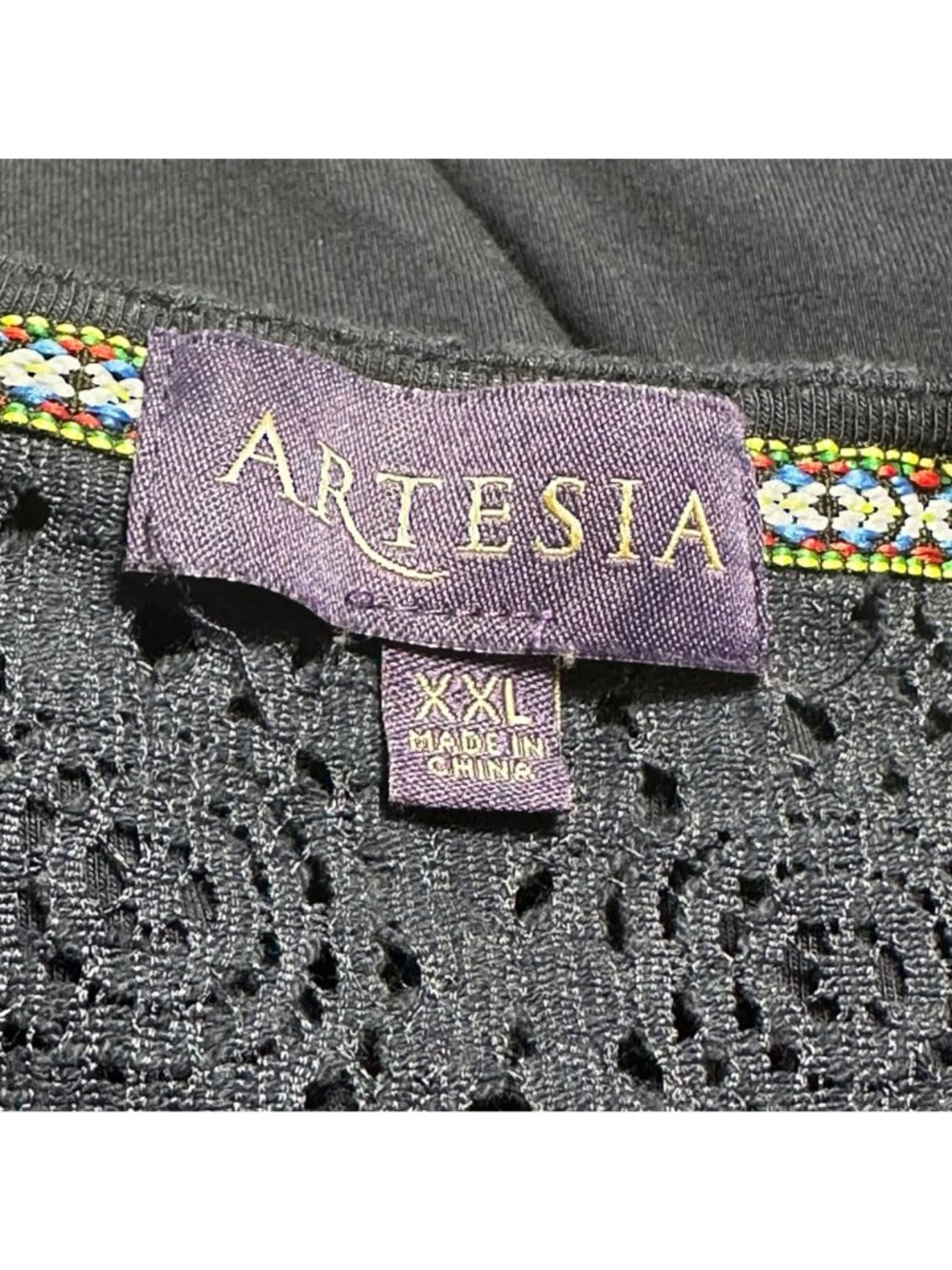 Artesia Navy Blue Embroidered Sleeveless Top XXL Womens Boho Lace Yoke Hippie - Picture 4 of 8